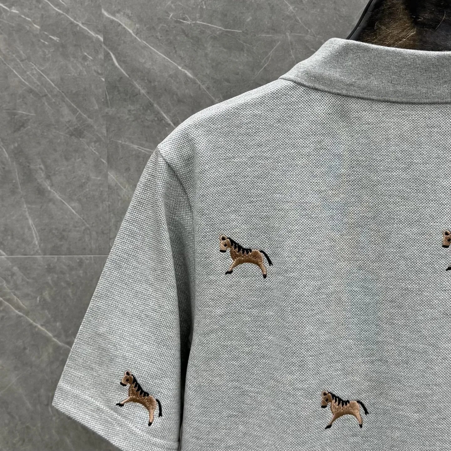 Thom Browne Horse-Embroidered Gray Piqué Polo Polo Shirt - 24