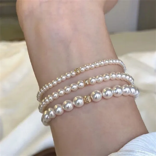 Design Pearl Bead Bracelet Set Silver 3mm / 4mm / 6mm Bracelets Jewelry - 3