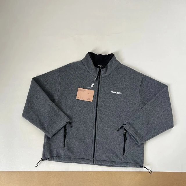 Miu Miu Oversized Fleece Jacket Gray Outerwear - 22
