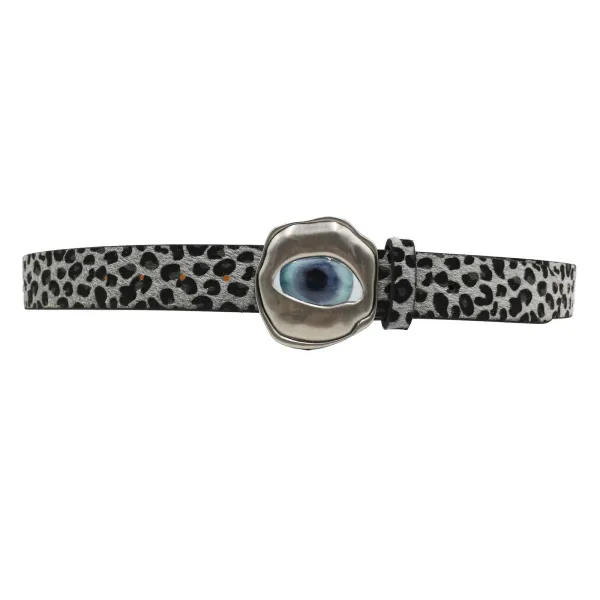 Design Leopard Print Suede Belt with Eye Buckle Accessory - 9