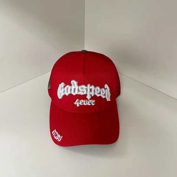 Design Graffiti-Embroidered Purple Mesh Trucker Cap Hats - 5