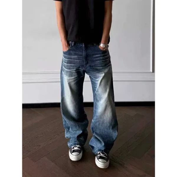 Design Wide-Leg Distressed Blue Jeans - 5