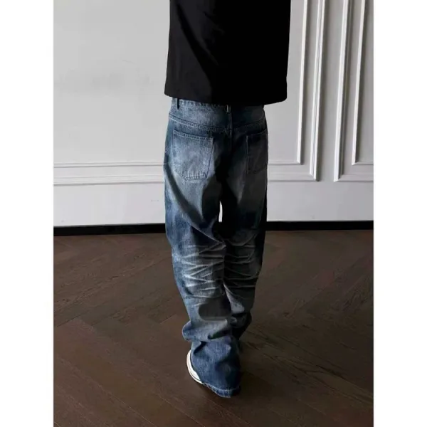 Design Wide-Leg Distressed Blue Jeans - 6