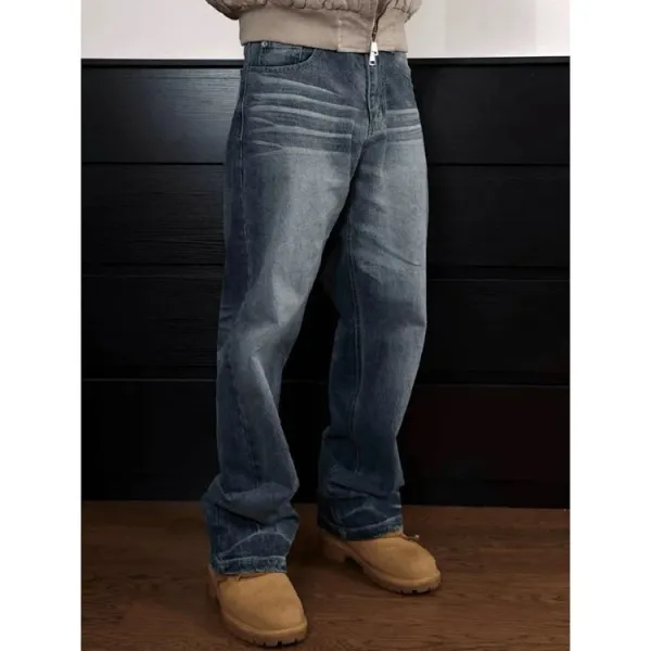 Design Wide-Leg Distressed Blue Jeans - 9