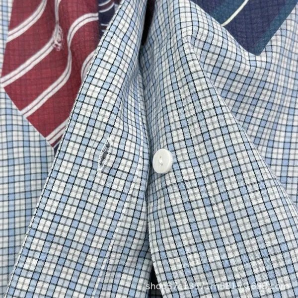 Design Hooded Shirt with Necktie Print and Charm Embellishments Light Blue Checkered Hoodie - 8