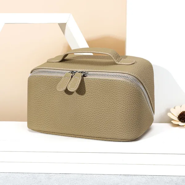 Design Leather Texture Cosmetic Case Beige Bag Clutches - 1