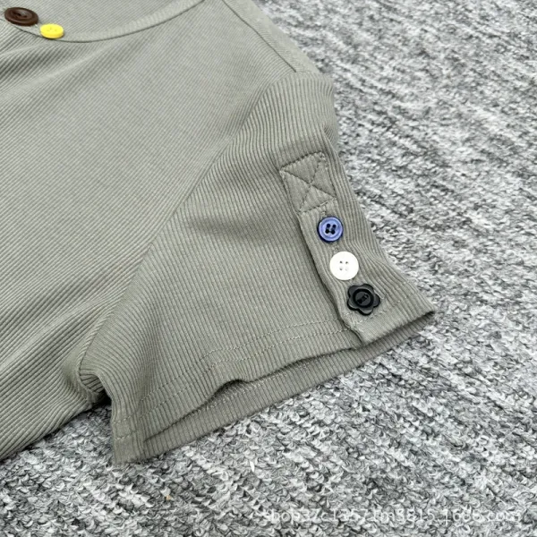 Design Button-Front Ribbed Knit Top Olive Green - 9