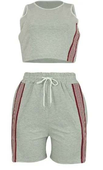 Design Cropped Tank Top and Stripe-Trimmed Shorts Set Black - 6