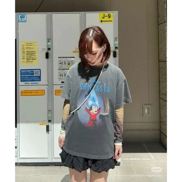 Design Disney Fantasia Mickey Mouse Graphic Oversized T-Shirt Gray T-Shirts - 5