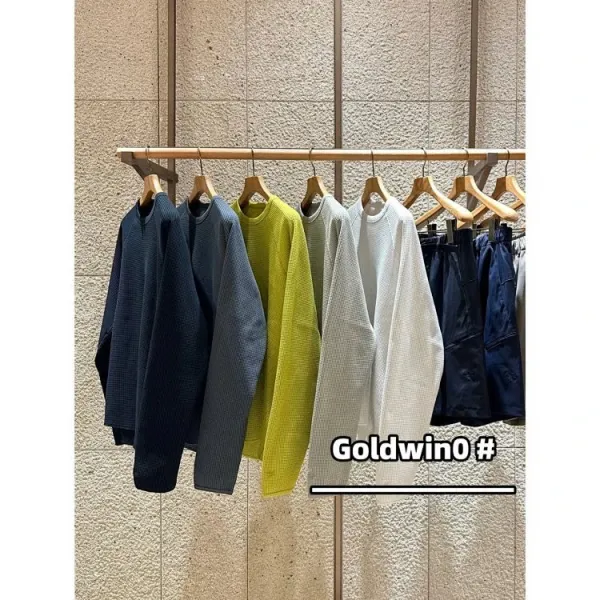 Design Goldwin0 Waffle Knit Long Sleeve Top Navy, Blue, Lime, Gray, White Tops - 6