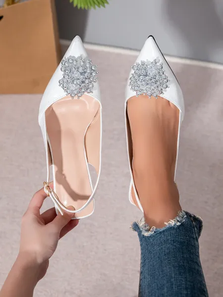 Design Crystal-Embellished White Slingback Pointed-Toe Heel - 19
