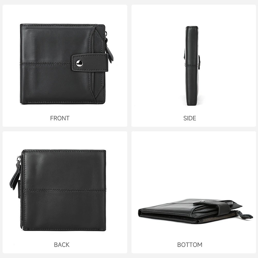 Leather Bifold Black Snap Closure Wallet