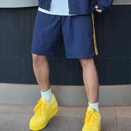 Adidas Originals Track Shorts Navy with Yellow Stripe + Yellow Platform Sneakers - 1