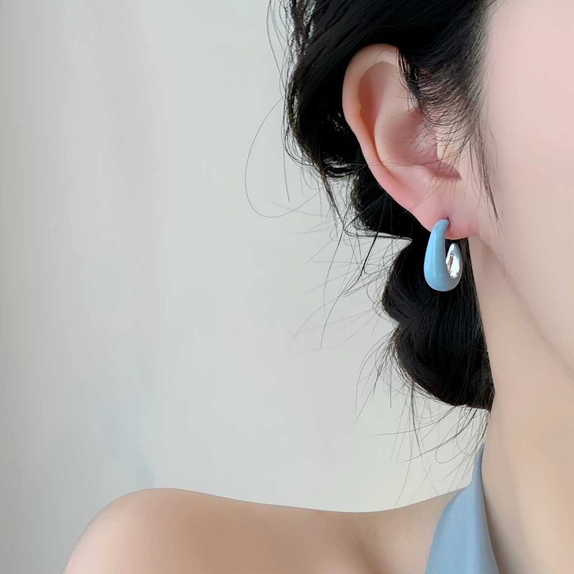 Design Minimalist Glossy White Hoop Earrings Jewelry - 18