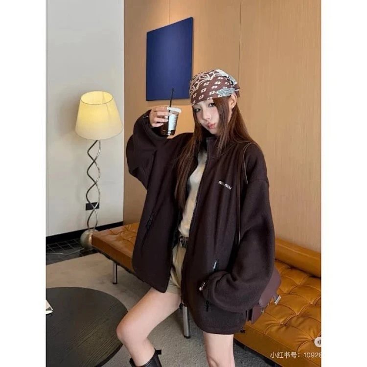 Miu Miu Oversized Fleece Jacket Gray Outerwear - 9