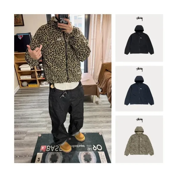 Stussy Leopard Print Hooded Windbreaker Jacket Outerwear - 4