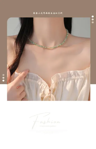 Design Green Jade Bead Necklace with Gold Accents Jewelry - 3