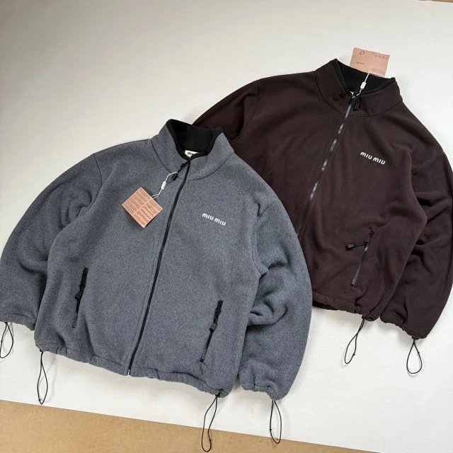 Miu Miu Oversized Fleece Jacket Gray Outerwear - 20