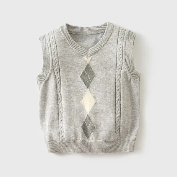 Design Argyle Cable Knit Vest Top Gray - 1