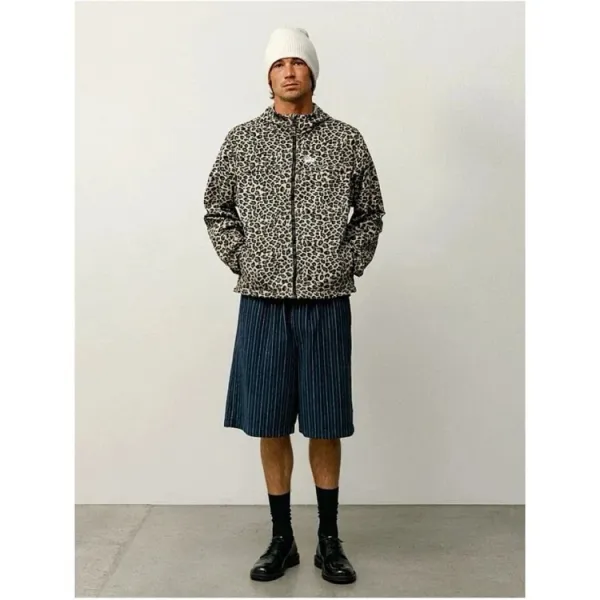 Stussy Leopard Print Hooded Windbreaker Jacket Outerwear - 10