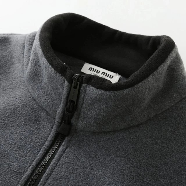 Miu Miu Oversized Fleece Jacket Gray Outerwear - 27