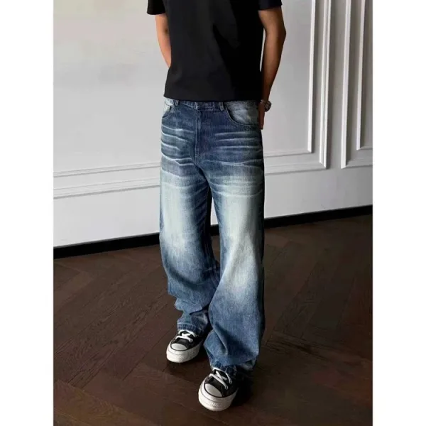 Design Wide-Leg Distressed Blue Jeans - 7