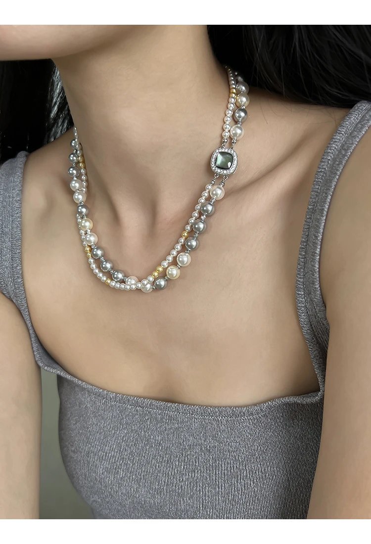 Design Multi-Strand Pearl Bracelet with Iridescent Center Stone Jewelry - 6