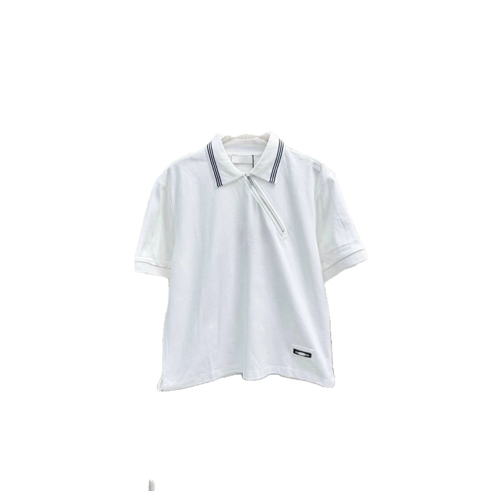 Cream Half-Zip Collar Polo Shirt Brown Pleated Skirt Set