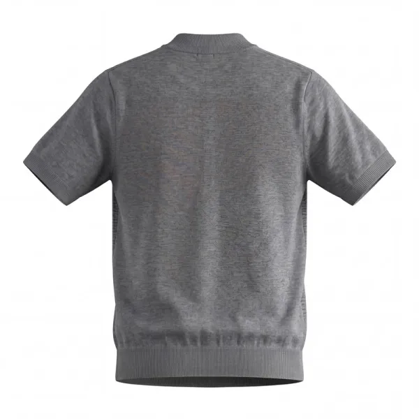 Design Short-Sleeve Knit Sweater in Light Gray with Diagonal Ribbed Texture - 12