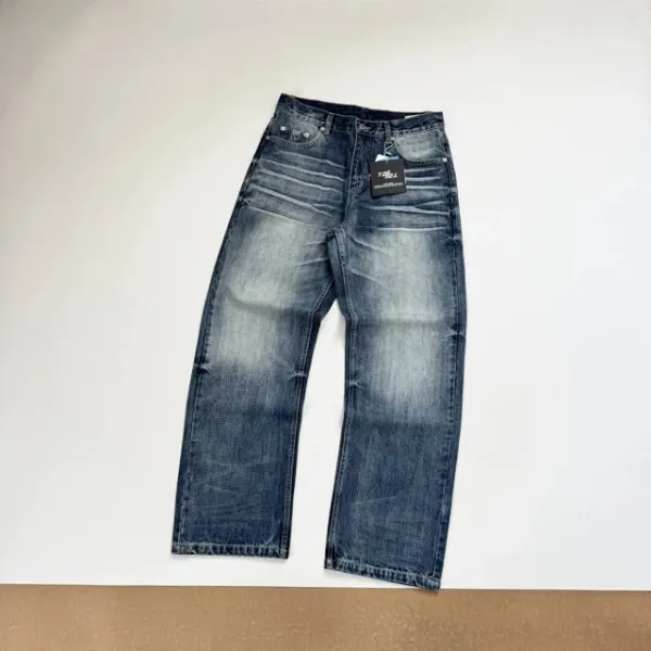 Design Wide-Leg Distressed Blue Jeans - 12