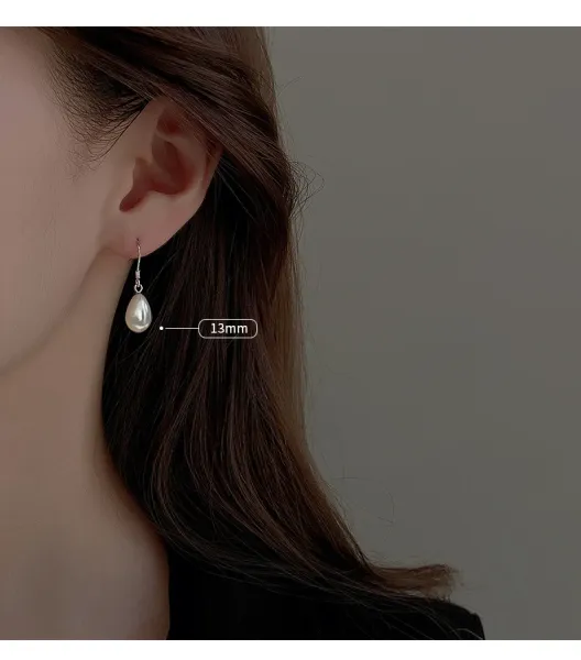 Design Pearl Drop Earrings 13mm Silver Tone Jewelry - 3