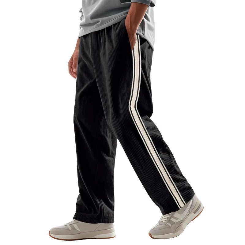 Design Corduroy Track Pants Black with White Stripes Sweatpants - 16