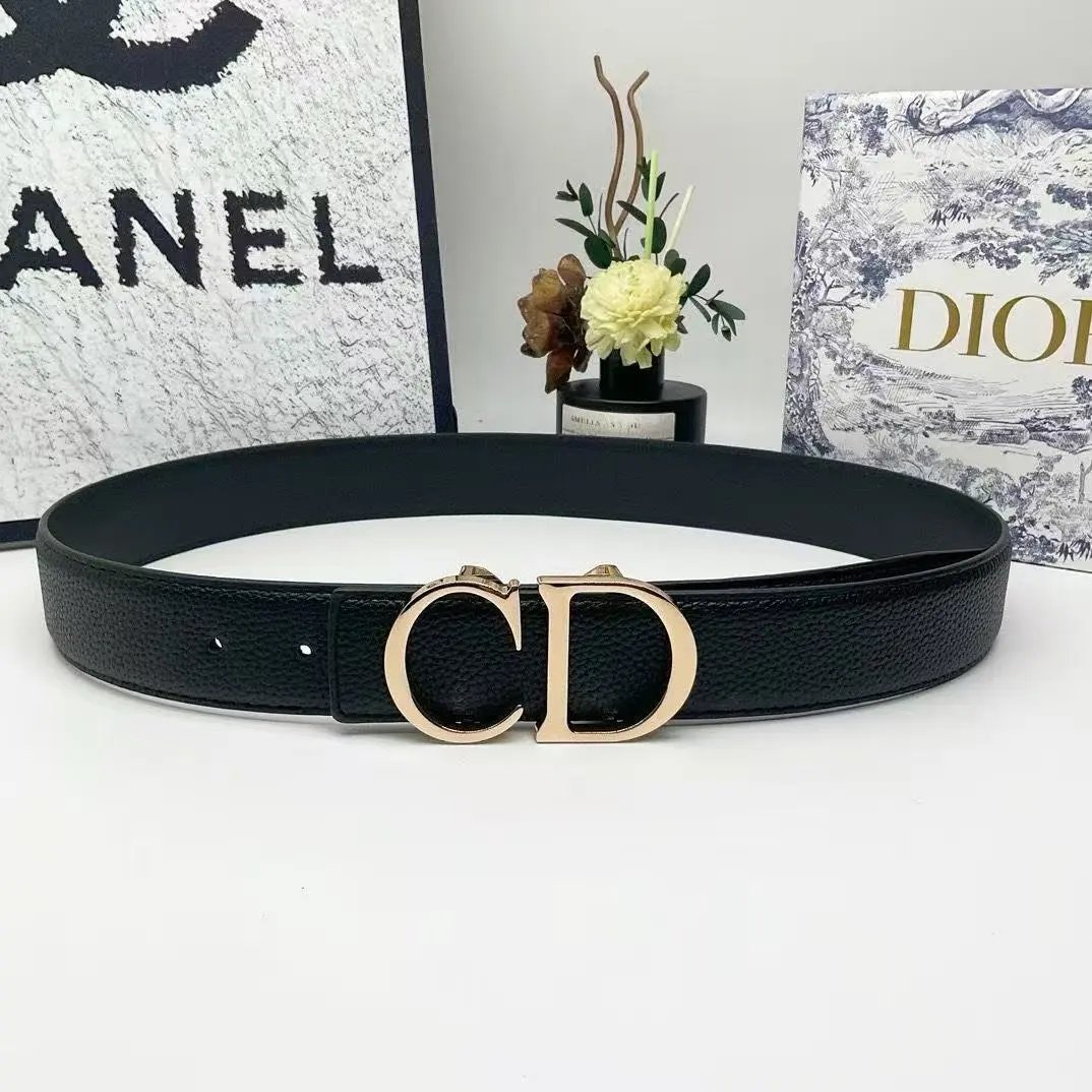 Dior CD Logo Black Leather Belt