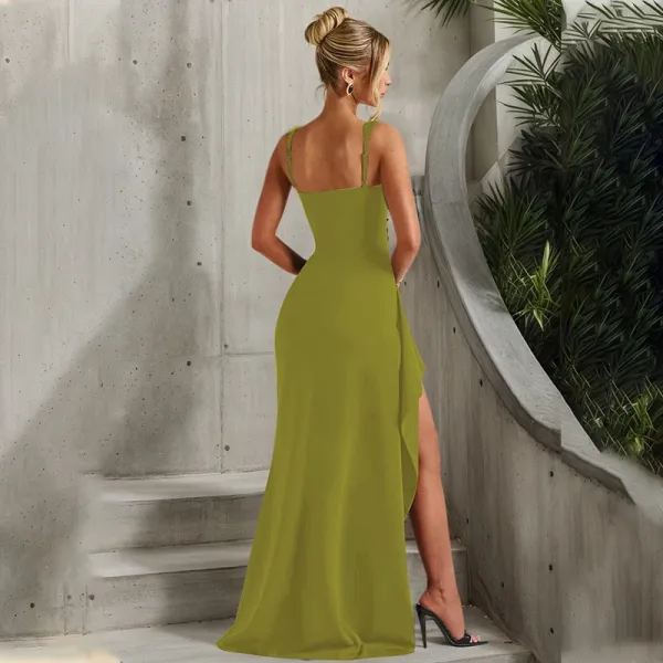 Design White Ruched High-Slit Maxi Dress - 41