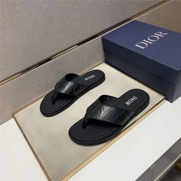 Dior Black Quilted Leather Flip-Flops Slippers - 1