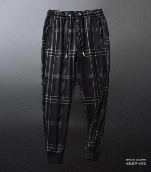 Design Plaid Drawstring Jogger Pants Black Sweatpants - 3