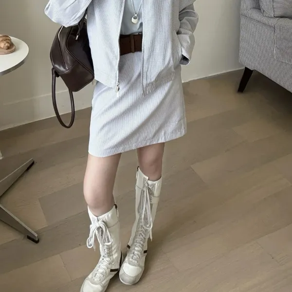 Design High-Top Lace-Up Combat Boots White with Burgundy Accents - 4