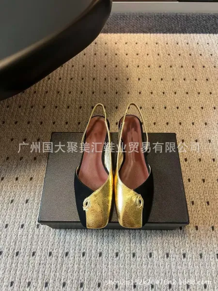 Design Slingback Loafers Black Leather-Suede Hybrid Heels - 5