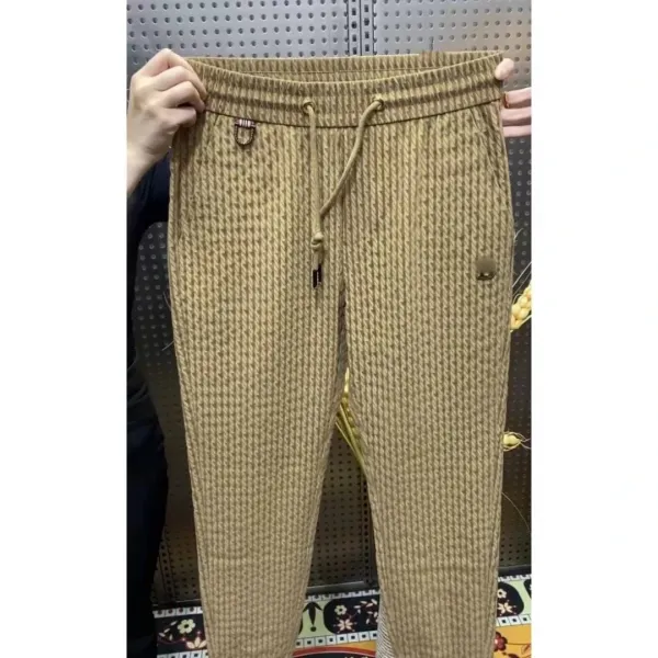 Design Houndstooth Knit Pants Beige - 4