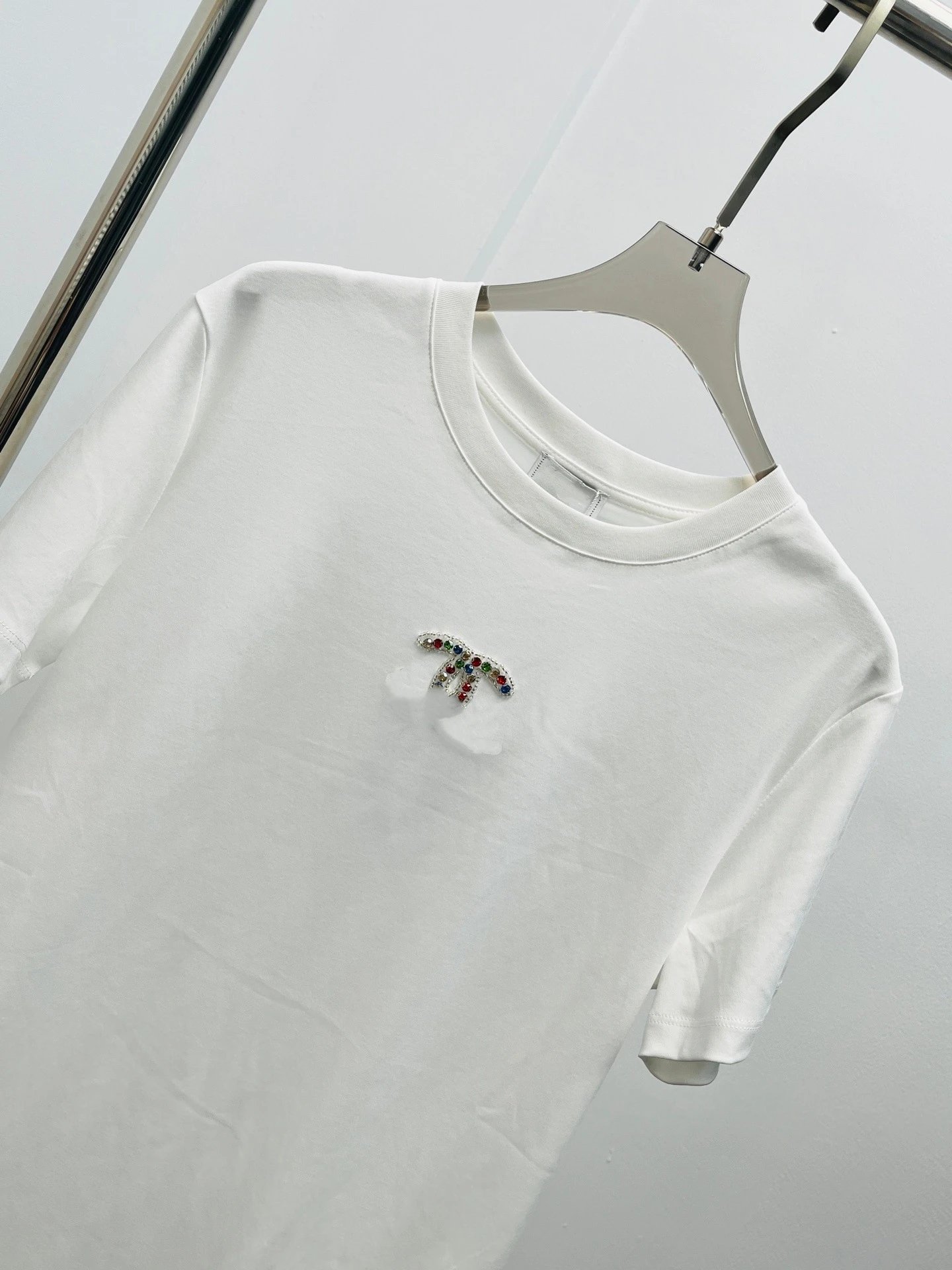 Chanel CC Logo Embellished Navy T-Shirt - 7