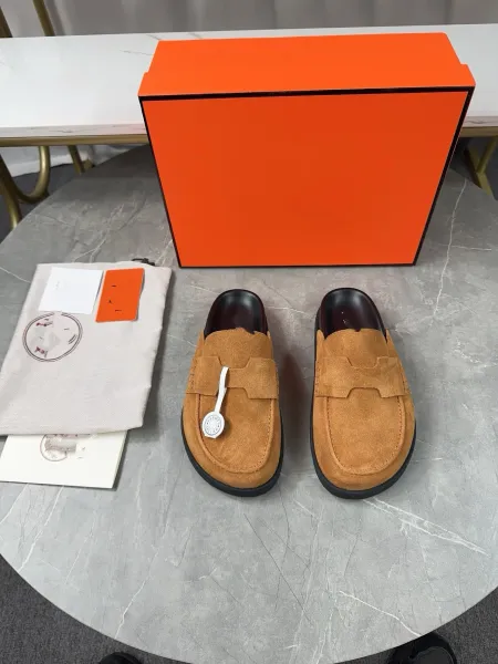 Hermès Oran Loafers Gray Suede Slippers - 9