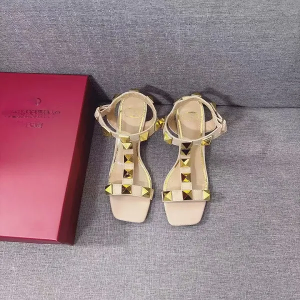 Valentino Rockstud Silver Metallic T-Strap Block Heel Sandals - 10