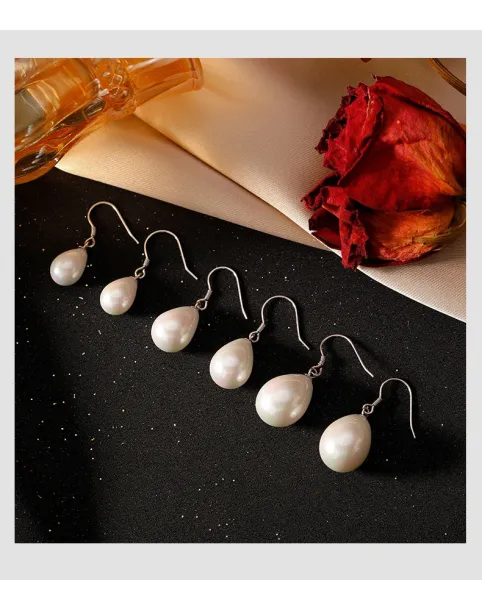 Design Pearl Drop Earrings 13mm Silver Tone Jewelry - 13