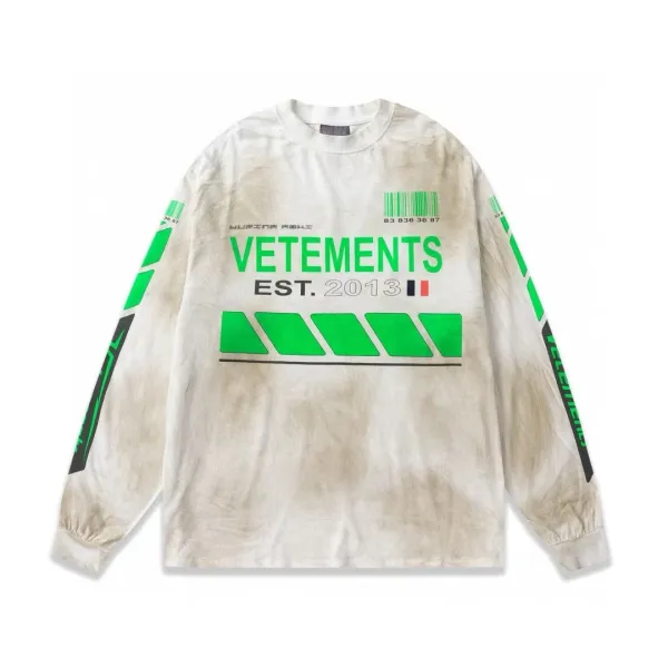 Vetements Barcode Print Long-Sleeve T-Shirt Beige / Green - 1