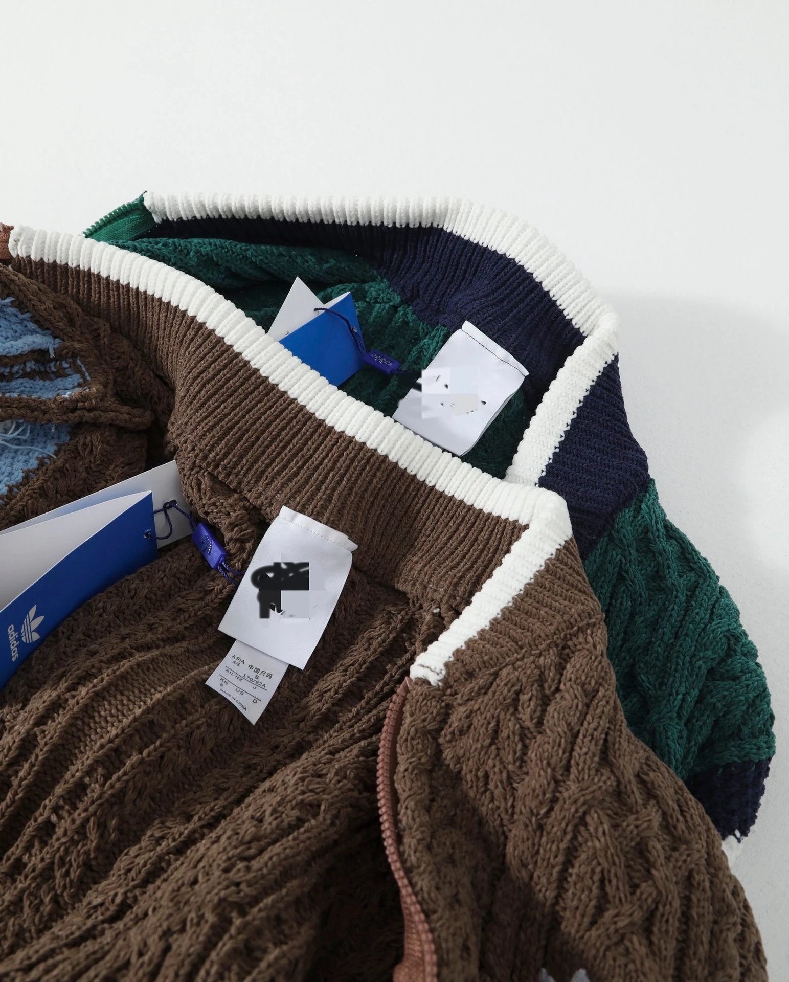 Design Cable Knit Color-Block Bomber Jacket Brown and Green Outerwear.jacket - 3