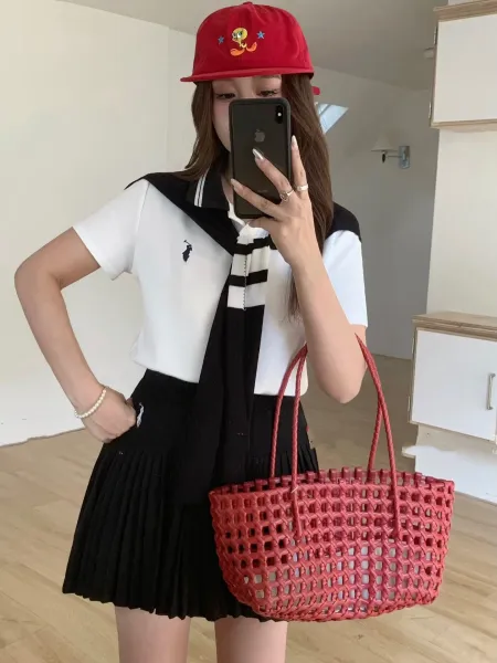 Design Sailor Collar Pleated Skirt Set Navy and White - 11