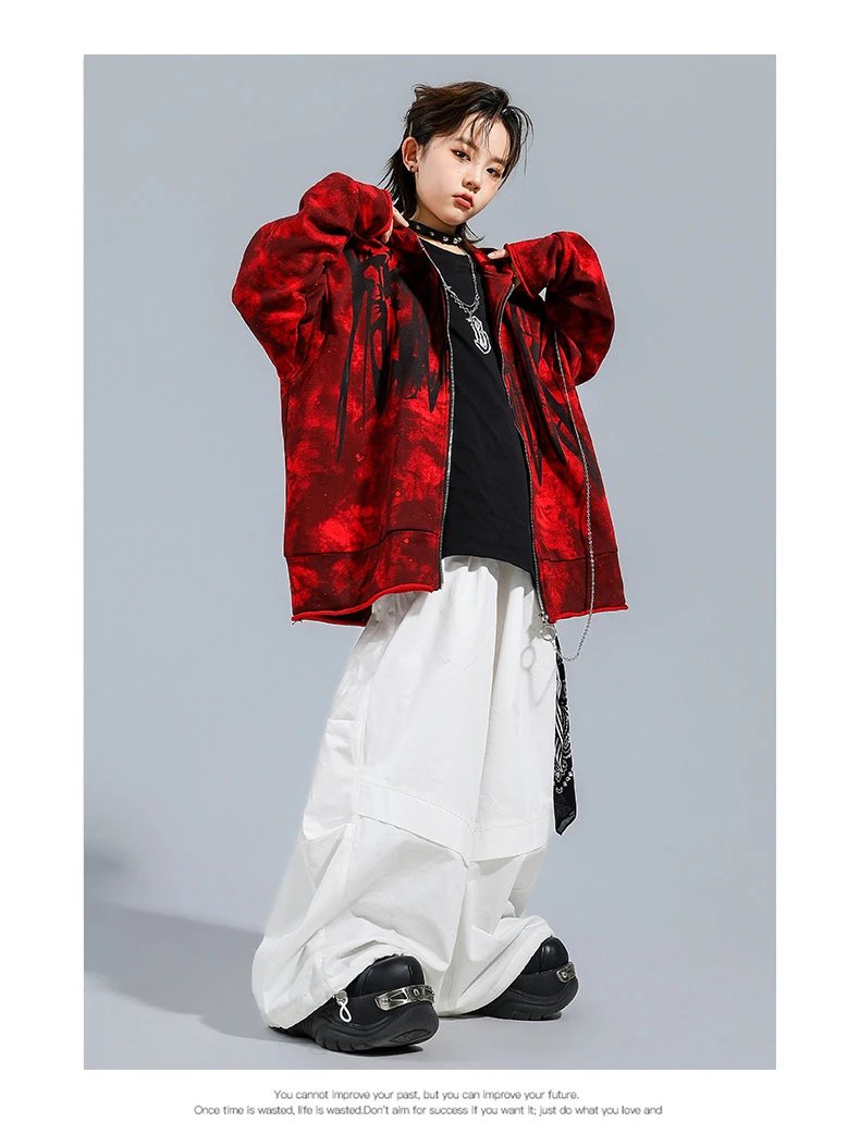 Design Red Tie-Dye Hooded Zip-Up Jacket Outerwear - 9