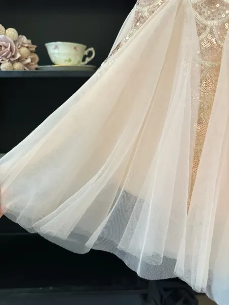 Design Mapplethorpe Pink Pearl-Trimmed Tulle Dress with Bow Accent Dress - 8