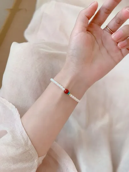 Design Pearl Bead Bracelet with Red and Turquoise Accents Bracelet Jewelry - 17