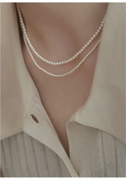 Design Double Strand Pearl Necklace White Jewelry - 24